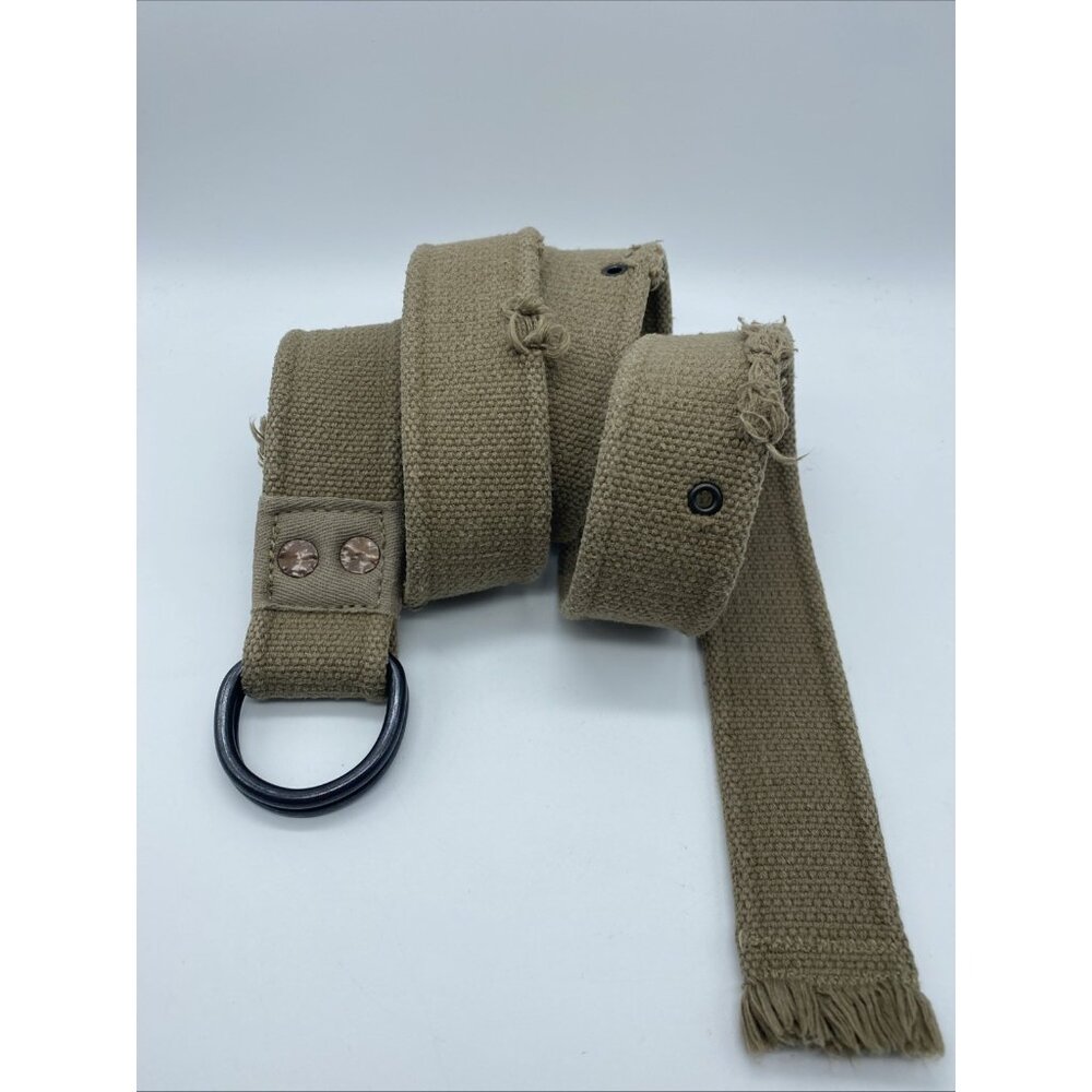 Tan Khaki Cotton D Ring Belt w/ Rivets Tattered Men's Size 40 End to End 50"